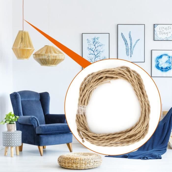 Kit Lustre Corde Chanvre Vintage 3 Lampes - Câble 8.5m, Interrupteur, Prise EU | DIY Déco Loft, Salon