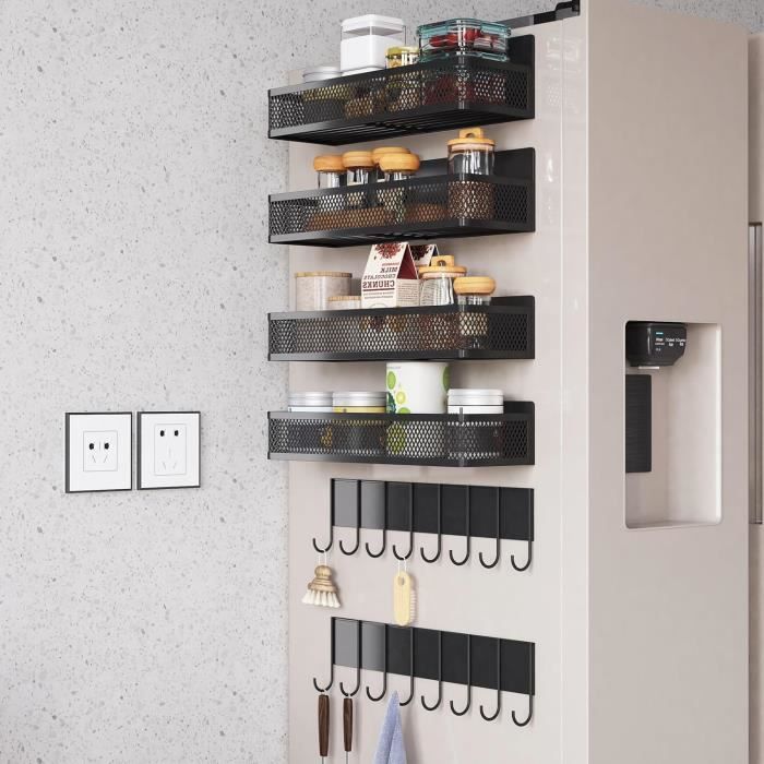 étagère Magnétique KedioPio Étagère Magnétique Frigo, Lot De 2 Porte Épices Magnetique Range épices Aimanté Frigo
