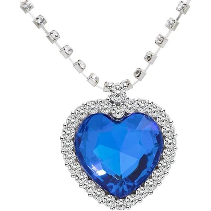 Collier Titanic Cœur Océan En Saphir Synthétique - Pendentif Bleu Plaqué Argent, Cadeau Femme