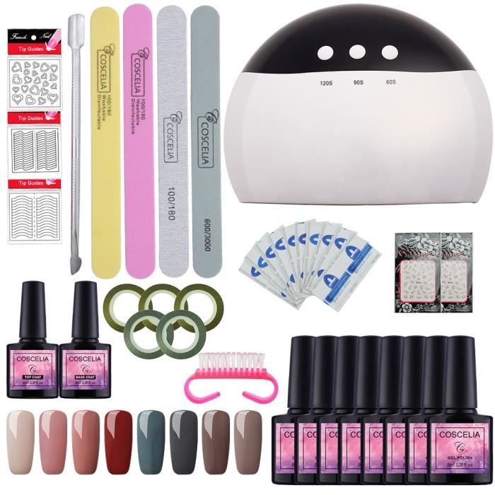 Coscelia 24w Lampe Prise Uv Led Pour Sécher Kit Vernis à Ongle Semi Permanent Nail Gel Uv Top Base Coat Stickers Lime à Ongle Outils