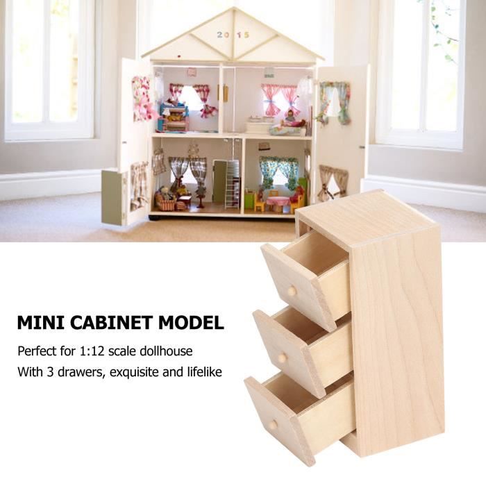 Modèle d'armoire à tiroirs à 3 couches pour maison de poupée DRFEIFY - Mini modèle d'armoire en