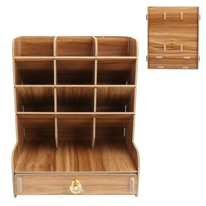 fan-tagère de bureau (couleur bois de cerisier)etagère de bureau en bois porte-stylos multifonctio meuble bac merisier