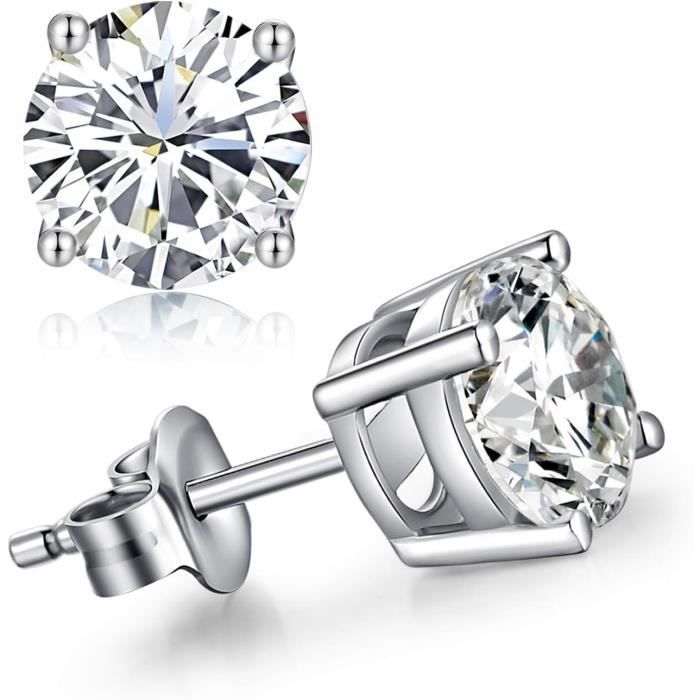 Boucles D'Oreilles Demi Créoles En Argent Sterling S925 Avec Strass En