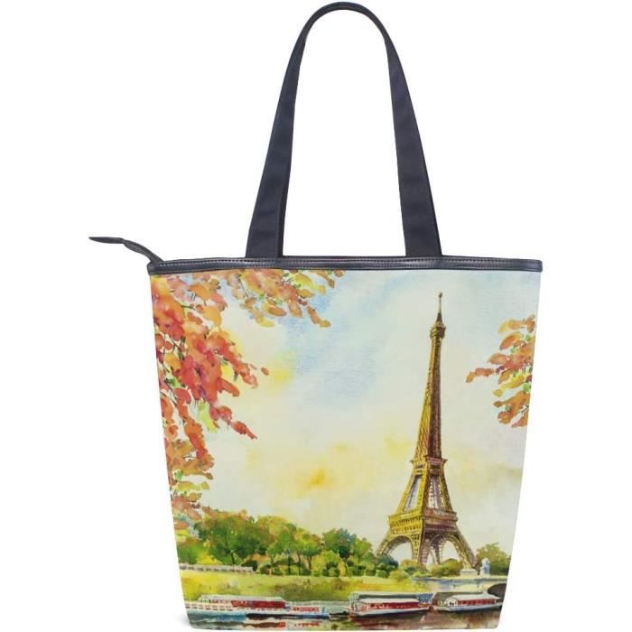 Sac à Main Grand Format Bandoulière Femme - Cabas Avec Poches - Pour Ordinateur Portable 15,6", Voyage, Université