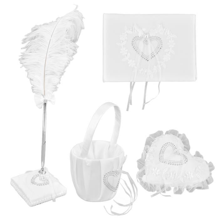 Coussin Alliance Mariage Blanc + Panier Fleurs - Oreiller Bague Mariage Romantique 2 Pièces