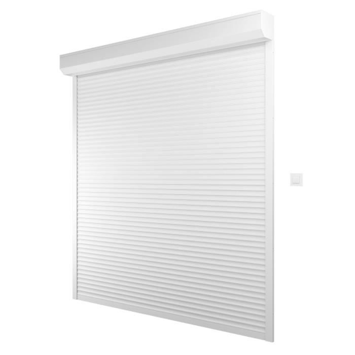 Volet roulant H220 x L240 cm en Aluminium recoupable en largeur et hauteur - Manœuvre électrique filaire - Coloris blanc -