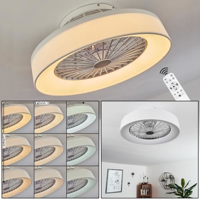 »Ischellini« plafonnier et ventilateur de plafond en plastique blanc ampoule(s) non incluse(s) - Hofstein