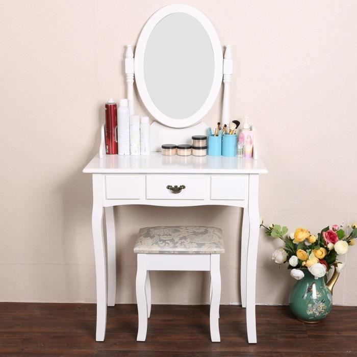 Pansement Table Bureau De Maquillage Avec Tabouret Et Ronds Miroir