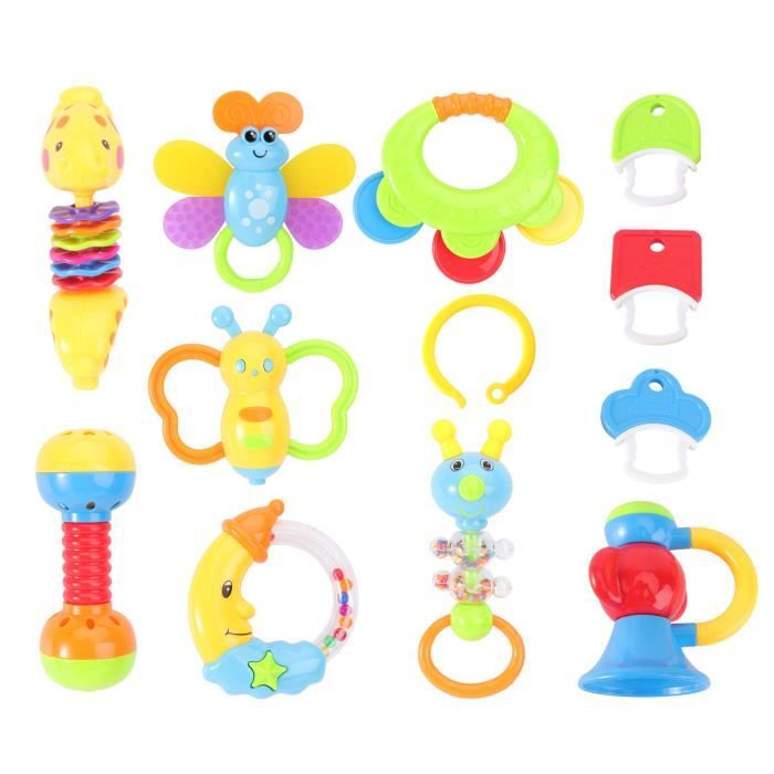 Hochet Dentition Pour Bebe 9pcs Bebe Dentition Hochet Ensemble Avec Biberon Nourrisson Saisir Jouet Secouant Cloches Mis Au Debut Cdiscount Puericulture Eveil Bebe