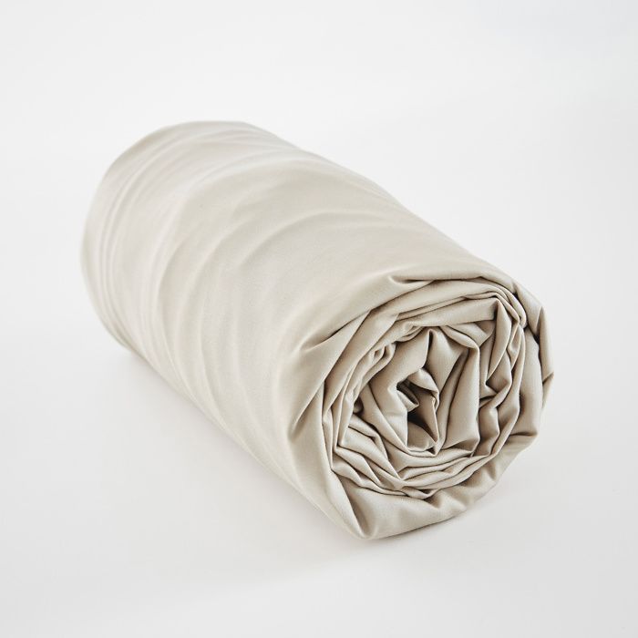 Drap housse 140 x 190 cm en satin de bambou – Salomé Naturel – Bonnet 30 cm