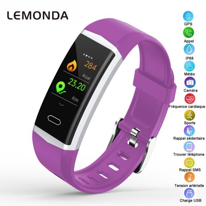 Sport Montre GPS Montre Connecté Tracker Dactivité Fitness IP68 Etanche Bracelet Intelligent Ecran OLED Violet Montre LEMONDA B5
