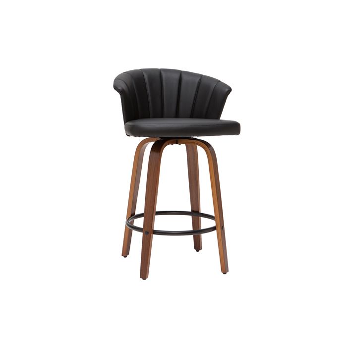 Miliboo - Tabouret de bar design pivotant noir et bois foncé H65cm ALBIN Miliboo - Tabouret de bar design pivotant noir et bois foncé H65cm ALBIN