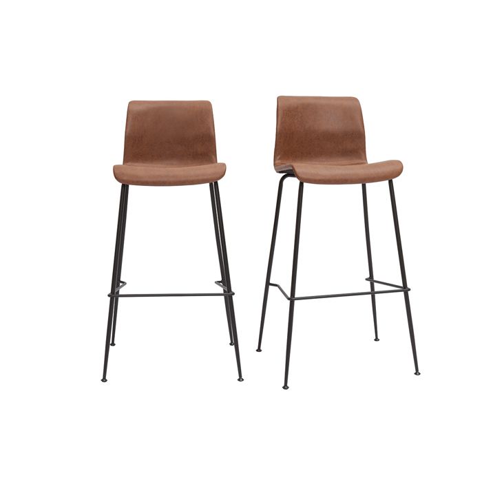 Miliboo - Tabourets de bar fixes marron aspect vieilli et métal noir H75 (lot de 2) HAROLD