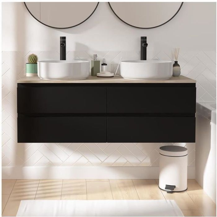 Ensemble meuble double vasque noir carbone 120cm + 2 vasques SORRENTO