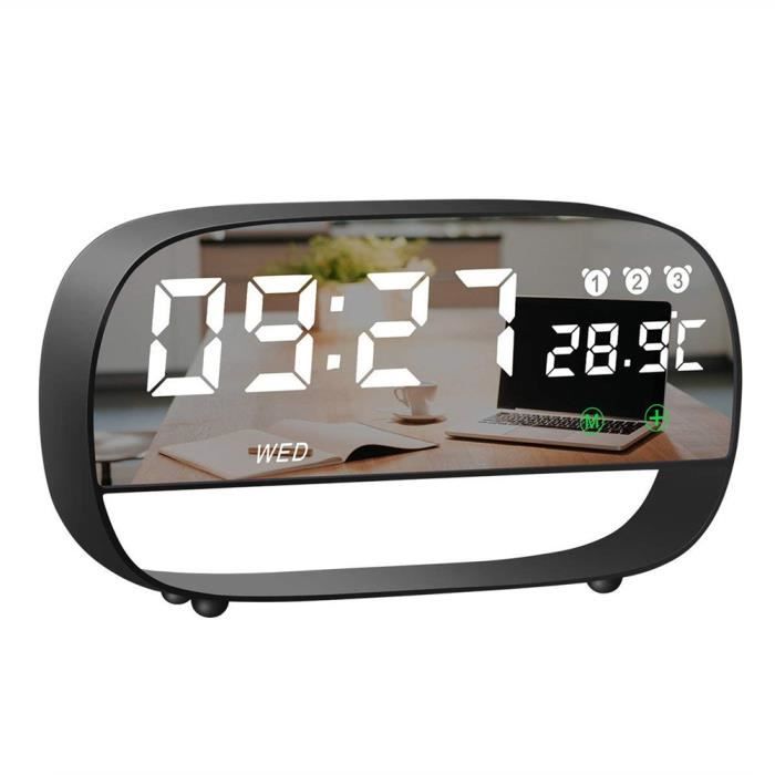 Grand réveil 9"DEL affichage numérique double alarme avec Chargeur USB Port chambre à coucher