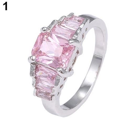 Bague en argent 925 pour femme, pierre unique en zircon et quartz rose taillé en forme de coussin - Personnalisable en vente sur France