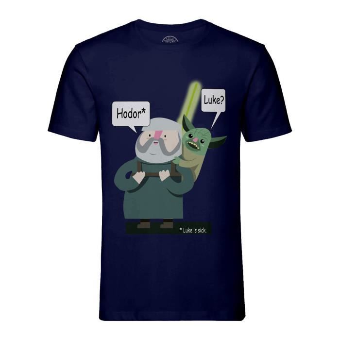 T shirt Homme Col Rond Bleu Game of Geek Hodor Yoda Game of