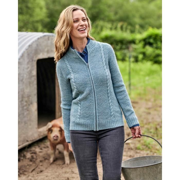 WoolOvers Cardigan torsadé à fermeture éclair Femme Pure Laine Givre  matinale Bleu clair - Cdiscount Prêt-à-Porter