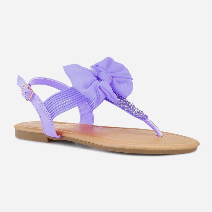 Sandales plates violettes a strass et noeud Violet Cdiscount Chaussures