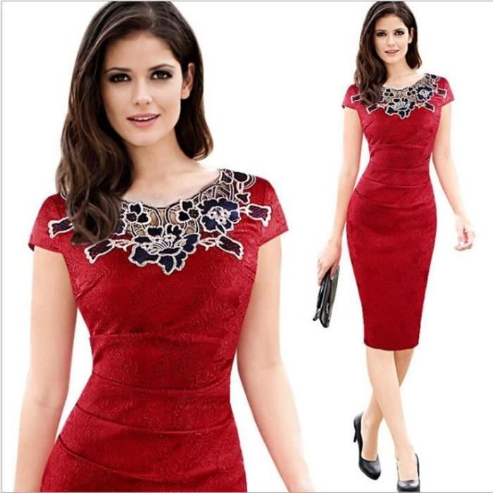 Robe femme col rond en dentelle robe slim - Rouge KJEHOME dexin Rouge - Cdiscount Pr??t-?�-Porter