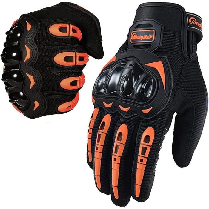 Gants Moto Tactile coque Protection Plein Doigt Moto, VTT, vélo, trotinette , enduro, scooter - mi saison - NOIR ORANGE - M L XL