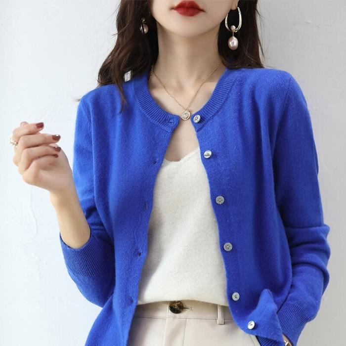 Gilet Cardigan Femme Marque inconnue Col rond Tricote Couleur unie Version coreenne Bleu Royal Blanc Cdiscount Pret a Porter