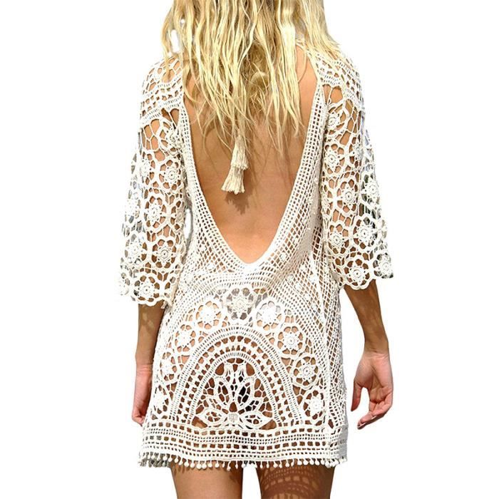 Robe De Plage Dentelle Bohème - Pareo Sarong - Cache-Maillot - Polyester - Taille S/M/L - Bsubseach