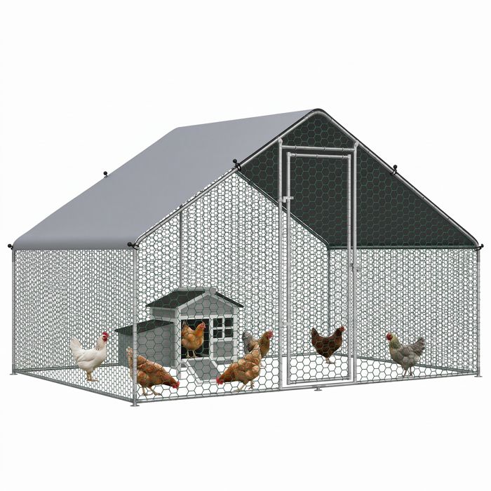 Enclos poulailler - PawHut - chenil volière extérieur 6 m² parc grillagé galvanisé - acier - 3x2x2m - argenté
