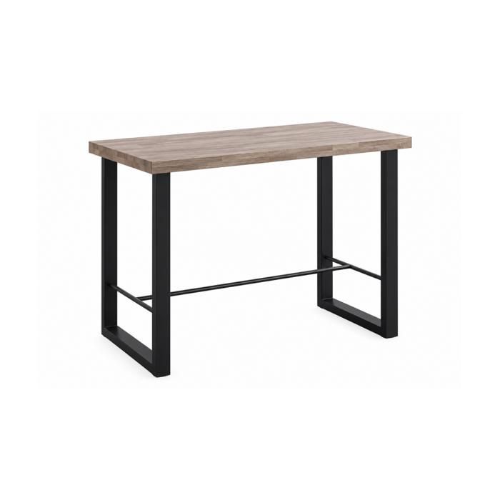 Table haute en bois coloris chêne américain / pieds noir - Longueur 120 x profondeur 70 x Hauteur 100 cm Table haute en bois coloris chêne américain / pieds noir - Longueur 120 x profondeur 70 x Hauteur 100 cm