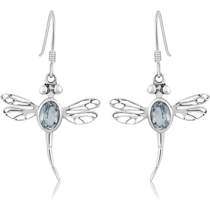 Boucles d'oreilles Libellule en argent avec cristal blanc main image 0