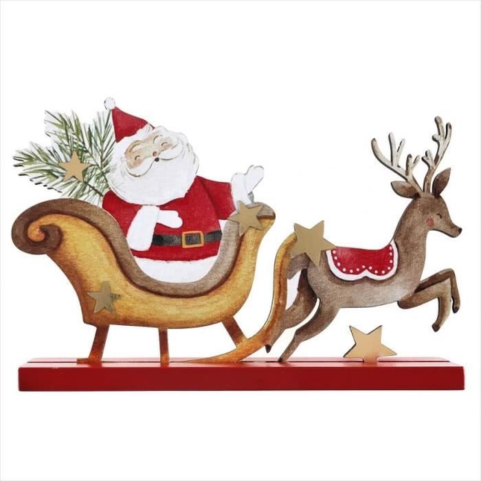1 Centre de table père Noël en bois sur son traîneau 18 x 3 x 11 cm REF/8214