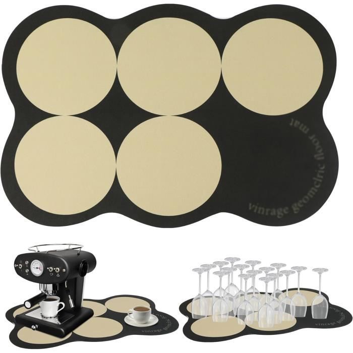 Tapis 2-en-1 Machine à Café – 60x40 Cm + Égouttoir 19x40 Cm – Silicone Antidérapant – Noir