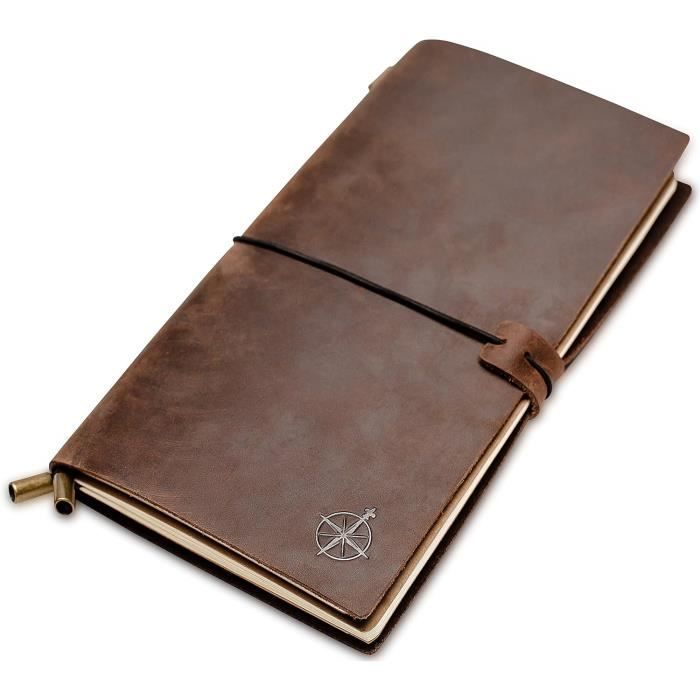 TheAntiq Couverture de journal en cuir marron vieilli XL 19 x 24 cm