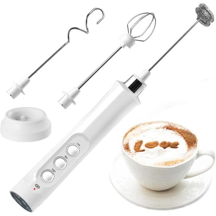 Mousseur à Lait Électrique Mousseur a Lait USB Rechargeable avec 3 Têtes d'Agitation, Mini Fouet 3 Vitesses Réglables Mini Batteur à Œufs Électrique | Leroy Merlin