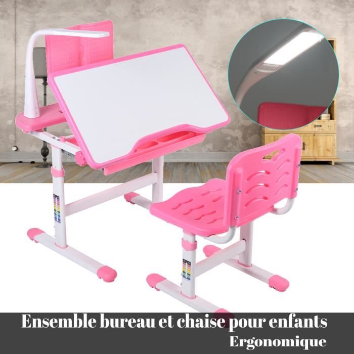 Bureau Enfant Réglable En Hauteur Avec Chaise Et Tiroir – Design Cartoon – Pour Filles & Garçons 3-18 Ans – Rose