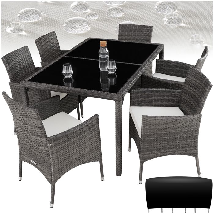 Salon de jardin - TECTAKE - Ensemble détente repas dextérieur PORTO 6 personnes encastrable et résistant aux UVs - Gris/Blanc Salon de jardin - TECTAKE - Ensemble détente repas dextérieur PORTO 6 personnes encastrable et résistant aux UVs - Gris/Blanc