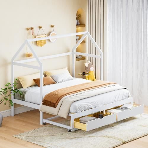 moderne lit enfant extensible,canapé lit 90-180 x 190 cm avec tiroirs et sommier à lattes,lit en bois de pin avec rangements,blanc
