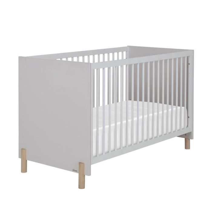 Lit Bebe Evolutif Bois Gris Clair Blanc Coffres Tresor L 150