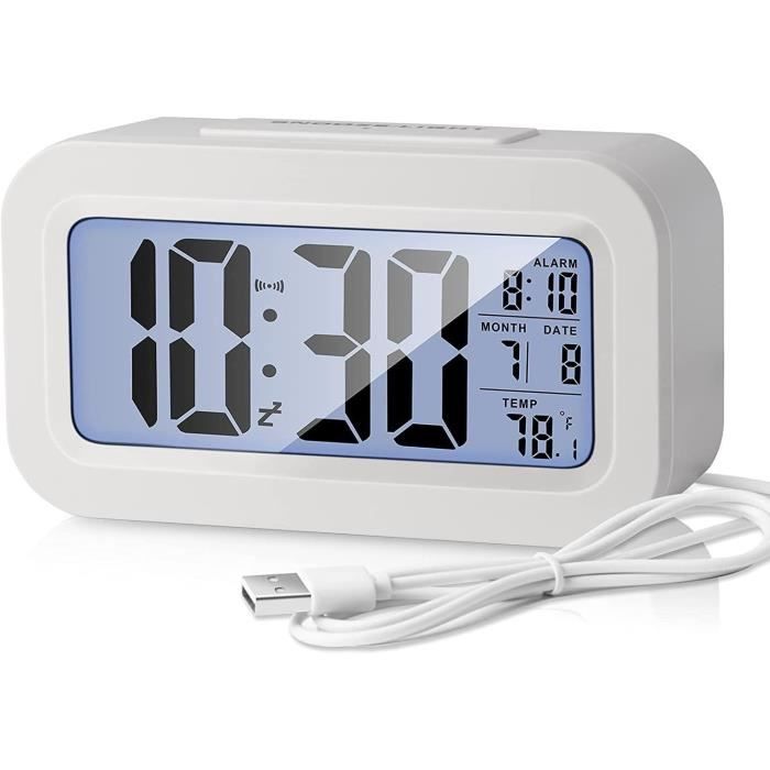 Réveil De Chevet Avec Température, Horloge Numérique Avec 2 Alarmes Fonction Repetition 4 Niveaux De Luminosite Commande Vocale Chargement Usb Systeme 1224 Heures Noir 86824856