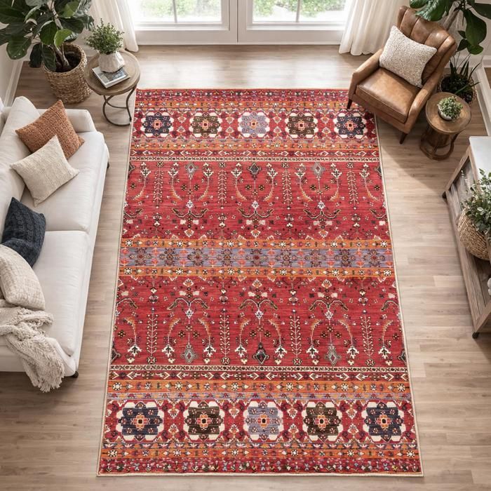 Tapis de salon 60x120 LYN11 Vintage A Rouge facile dentretien