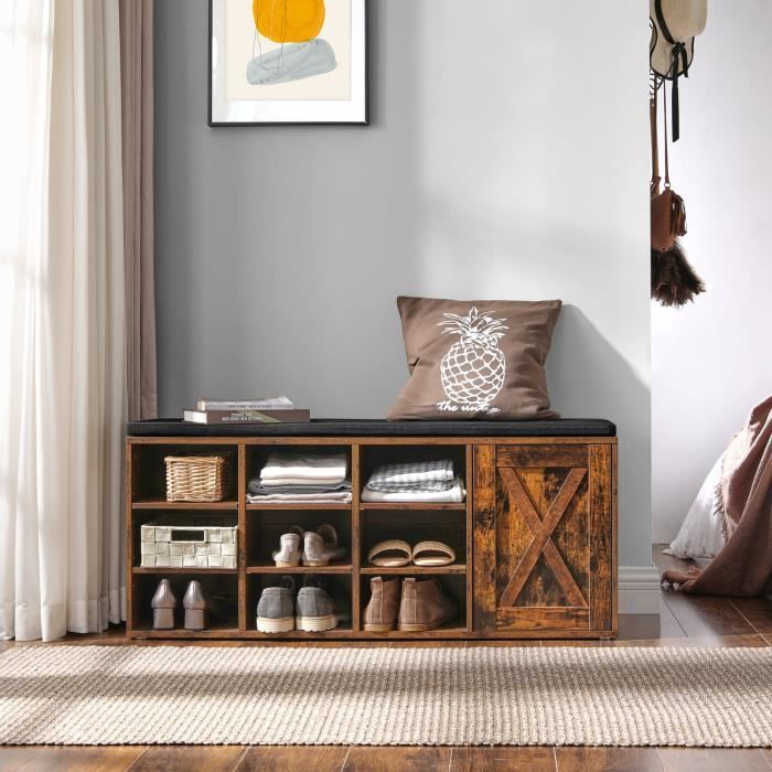 meuble à chaussures - vasagle - style vintage - 9 compartiments - placard avec porte