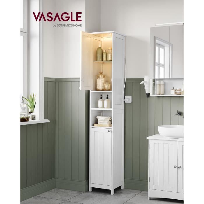 Armoire de Salle de Bain Haute avec Éclairage avec Étagères Réglables Compartiments Ouverts Moderne Blanc Nuage Armoire de Salle de Bain Haute avec Éclairage avec Étagères Réglables Compartiments Ouverts Moderne Blanc Nuage