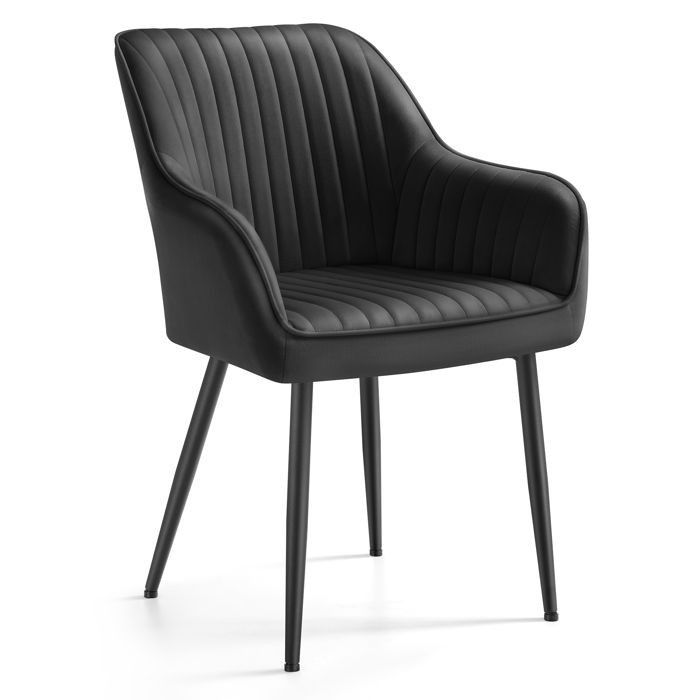 Chaise Salle à Manger - VASAGLE - Noir dencre - Velours - Rembourrée - Accoudoirs