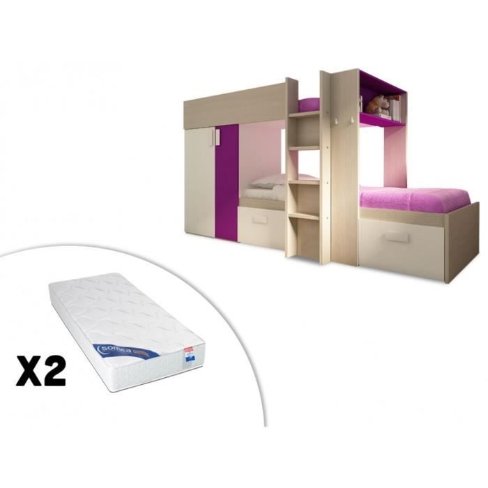 Lits Superposes Julien 2x90x190cm Armoire Integree Pin Blanc Et Fuchsia 2 Matelas Zeus 90x190 Achat Vente Lits Superposes Lits Superposes Julien Soldes Cdiscount
