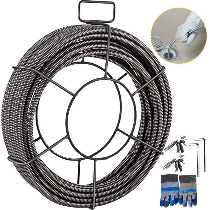 Câble de Nettoyage de Drain - VEVOR - 15 m x 9,5 mm - Acier 65 MN - 8