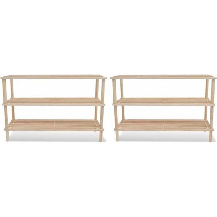 vidaXL Range-chaussures à 3 étagères 2 pcs Bois de sapin solide