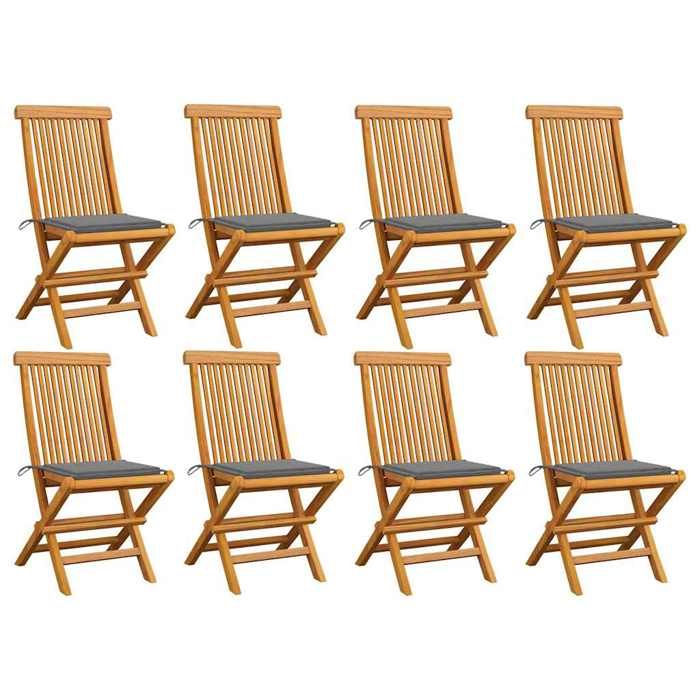 vidaXL Chaises de jardin avec coussins lot de 8 Teck - vue 8