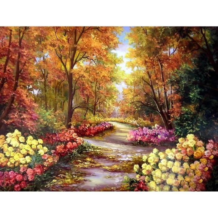 ESOOR 5D DIY Diamond Painting Cross Stitch DIY Diamond Painting Kits Arts Fleurs Road 12X24 Pouces 
