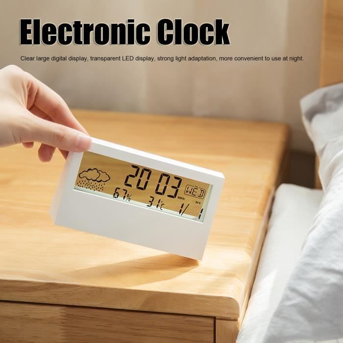 Réveil Numérique Grand écran LED - Fonction Snooze, Luminosité Réglable, 12/24h - Pour Table De Chevet, Bureau (alimentation USB Ou Piles) - 9