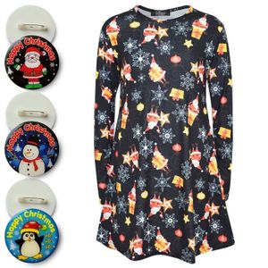 Robe Pull De Noël Femme - Manches Longues - Imprimé Festif (Rennes, Flocons) - Tissu Doux - Pour Fêtes Et Réveillon